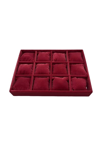 Yerli Üretim Süet Kumaş Bordo Renk 34/24 Cm 12 Yastıklı Çekmece Içi Takı Kutusu Çok Renkli