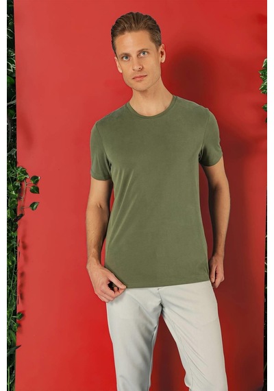 Efor Slim Fit Bisiklet Yaka %100 Pamuk Haki Tişört Ts 878 Haki