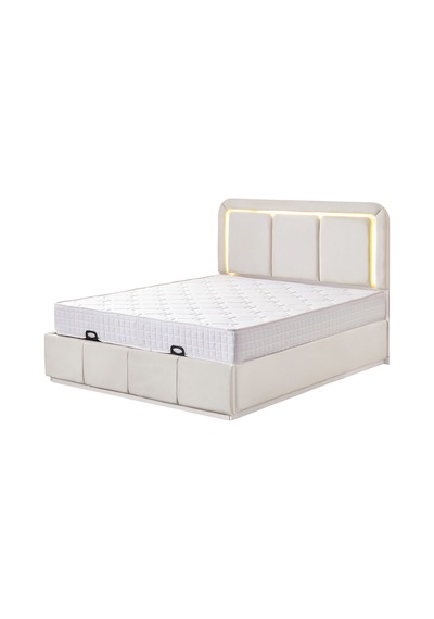 Demonte Baza Seti, Nox Ledli Çift Kişilik Baza Başlık Seti - İkili Set, Krem - 160x200 Cm 160 x 200