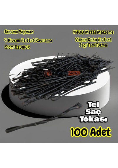 Technow Siyah%100 Metal Esnemez Dayanıklı Kadın Saç Tel Tokası 100 Adet Genel