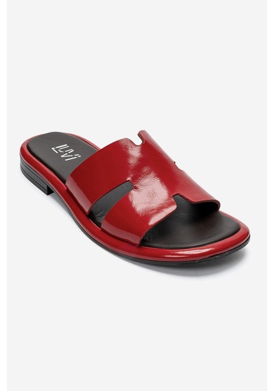 Luvi Shoes Brıo Kırmızı Rugan Hakiki Deri Kadın Terlik