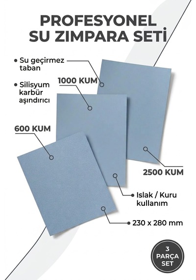 Starcke Su Zımparası 600-1000-2500 Kum 230x280 Mm 3 Parça Islak Ve Kuru Tabaka Set