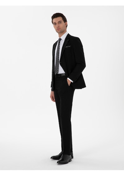 Cacharel Siyah Slim Fit Keten Karışımlı Takım Elbise Cacharel Siyah Slim Fit Keten Karışımlı Takım Elbise