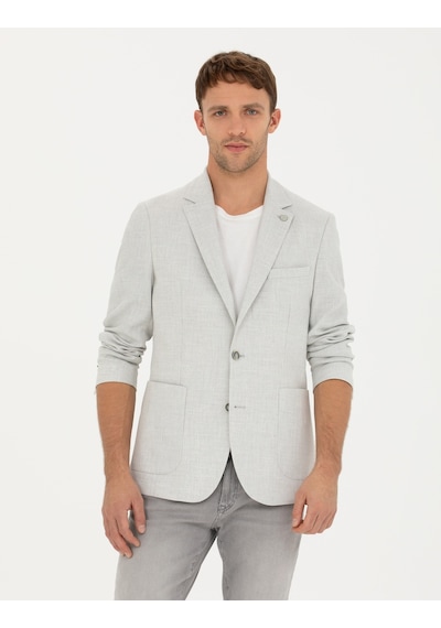 Pierre Cardin Açık Gri Ex. Slim Fit Keten Karışımlı Ceket 50285142-vr001