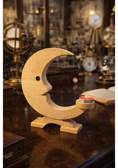 Ceren Wooden Boyanabilir Ahşap Ay Mumluk El Yapımı Dekoratif Tealight Mumluk