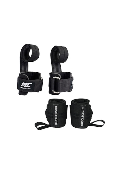 Musclecloth Big Grip Pro Lifting Straps + Pro Wrist Wraps Seti Siyah
