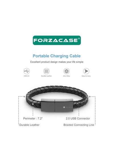Forzacase FC346 PD 66 W Usb To Lightning Deri Bileklik Şarj Data Kablosu
