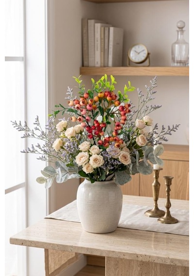 Yapay Çiçek Nar Kokina Dalı 38cm Red Berry Kırmızı