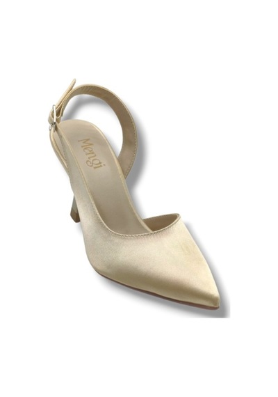 Mengi 693-26 Parlak Saten Arkası Açık Kadın Stiletto 8,5cm Altın