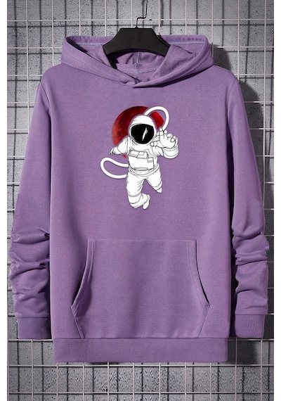 Uyguntarz Unisex Astronot Baskılı Sweatshirt Lila