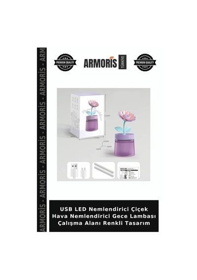 Usb Led Nemlendirici Çiçek Hava Nemlendirici Gece Lambası Çalışma Alanı Renkli Tasarım