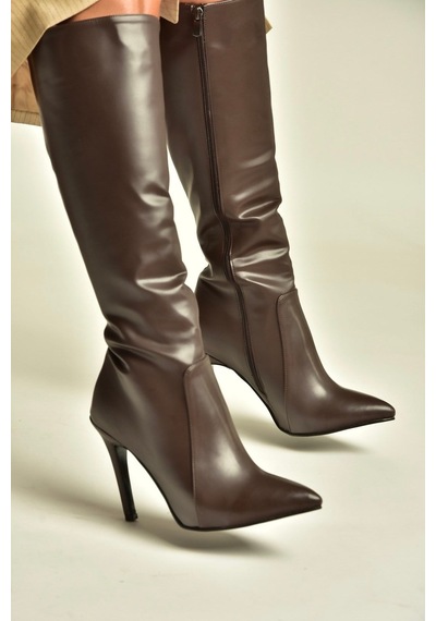 Fox Shoes N372530109 Kahverengi İnce Topuklu Kadın Çizme