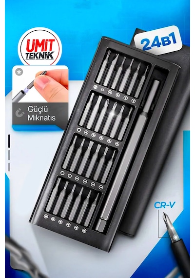 25 Parça Çelik Hassas Mekanik Mıknatıslı Bits Tornavida,saatçi Tornavidası, Yıldız, Düz, Torx Takım