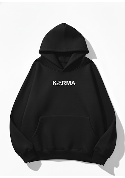 Uyguntarz Unisex Yumuşak Dokulu Karma Kalp Baskılı Tasarım Oversize 3 İplik Hoodie Sweatshirt siyah