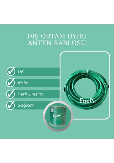 50 Metre Uydu Çanak Anten Kablosu Yeşil Tel Dış Ortam Dayanıklı U6