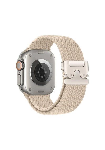 Piili Apple Watch Uyumlu 42 - 44 - 45 - 46 - 49 Mm Weave Apple Watch Uyumlu Kayışı Krem