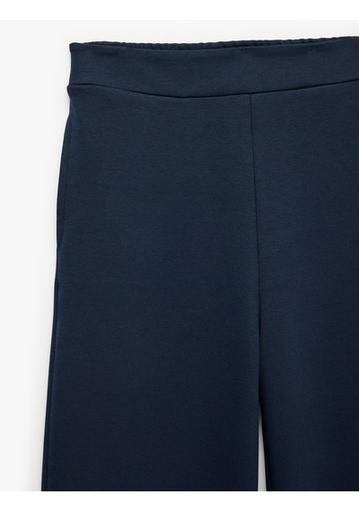 Koton Normal Bel Regular Fit Cepli Düz Geniş Paça Pantolon Lacivert 7wak40006ek