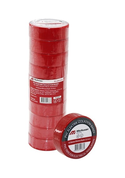 Mutlusan Lüks Kırmızı Pvc İzolasyon Elektrik Bandı 0.13x19x10 Yards 9.14mm- 10'li Paket