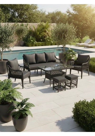 Dora Garden Home Zen 7 Kişilik 3+1+1 2 Adet Puff Hediyeli Rattan Bahçe Takımı Antrasit Dora Garden Home Zen 7 Kişilik 3+1+1 2 Adet Puff Hediyeli Rattan Bahçe Takımı Antrasit