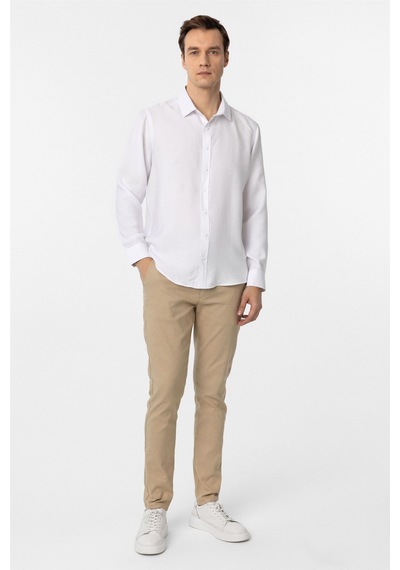 Süvari Beyaz Slim Fit Düz Klasik Yaka Gömlek-34096 Beyaz