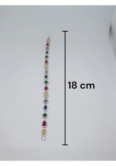 Yuvarlak, Damla Ve Kalp Şekilli Renkli Taşlı Gümüş Bileklik - Şık Tasarım 12,29 Gr. Çok Renkli