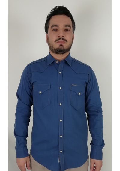 Tousus Slim Fit Western Armürlü İndigo Erkek Gömlek Slm-2029-tss