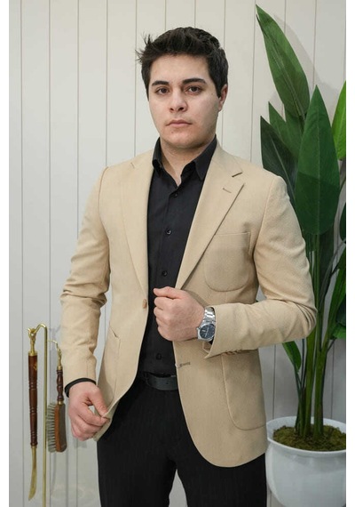 Bys Beystil Sivri Yaka Krem Ceket 572 - Slim Fit