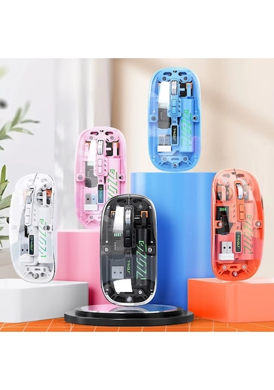 Şeffaf Ultra Hassas Kablosuz Şarjlı Mouse 9 Farklı Renk Dpı Ayarı 100 Saat Üzeri Şarj Süresi Beyaz 001