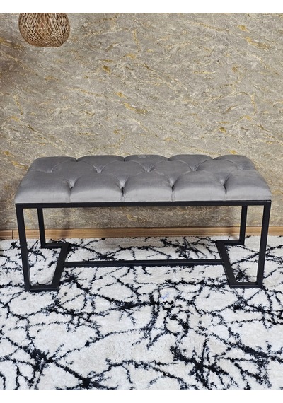 Zafir Siyah Boyalı - L - Ayaklı 100 Cm X 38 Cm Oturak - Bench - Makyaj Taburesi - Makyaj Oturak Gri