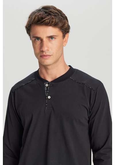 AC&Co / Altınyıldız Classics Erkek Sıyah %100 Pamuk Standart Fit Hakim Yaka Desenli Cepli Pijama Takımı Siyah