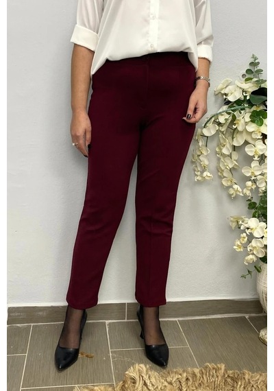 Mia Butik Dertsiz Büyük Beden Bordo Toparlayıcı Kumaş Pantolon Bordo