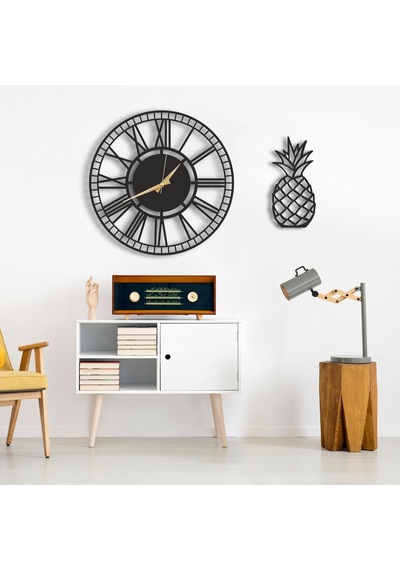 50X50 Dekoratif Duvar Saati + Ahşap Tablo 35 Cm (487861084) Siyah