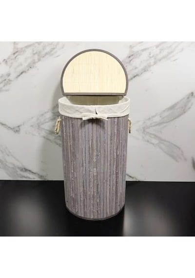 Tr El Yapımı Hasır Katlanır Çamaşır Sepeti Yuvarlak 55 Litre 35cm 35cm 61cm , Doğal Malzemeden Üretilmiş Çam Diğer