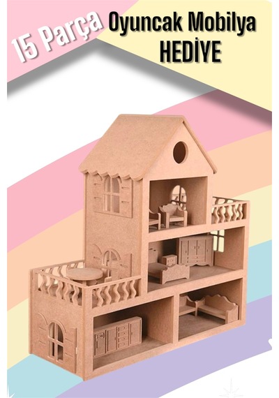 Çocuklar Için Eğitici Eğlenceli Barbie Bebek Evi Oyuncak 15 Adet Mobilyalı