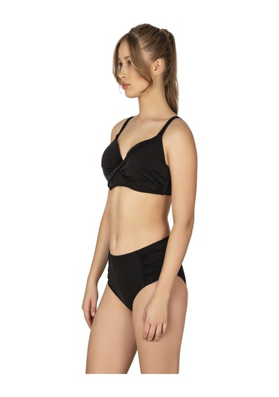 Endeep Kadın Büyük Beden Destekli Büzgü Detaylı Siyah Bikini Takımı-siyah Siyah