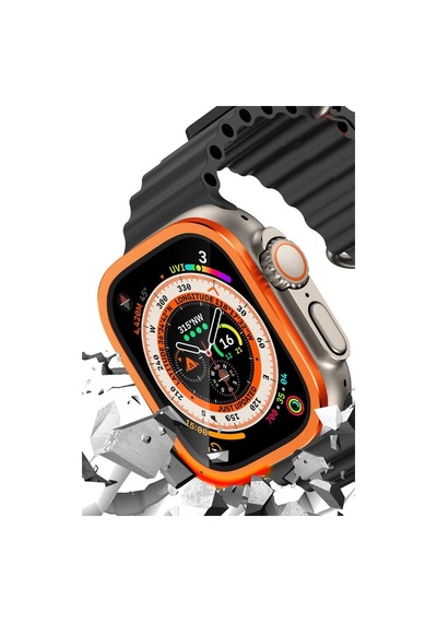 Apple Watch Uyumlu   Ultra 49mm Alüminyum Kasa Cam Ekran Koruyucu - Turuncu