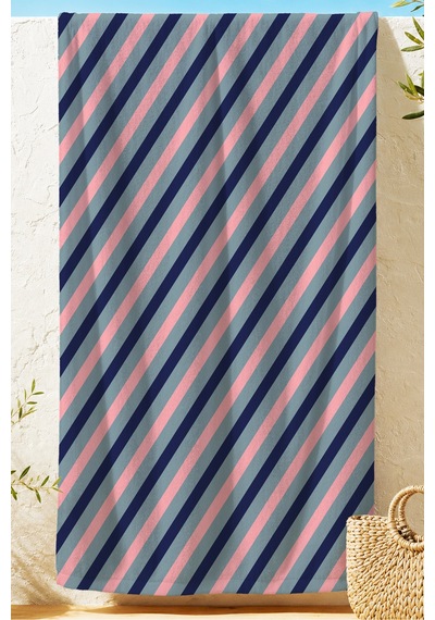 Çizgili Marine Modern Plaj Havlusu - Pastel Lacivert Pembe Mint Hızlı Kuruyan Mikrofiber Havlu Örtü Çok Renkli