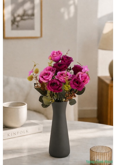 Yapay Çiçek Sitesi Yapay Şakayık Gül Demeti 31cm Fuşya-pembe