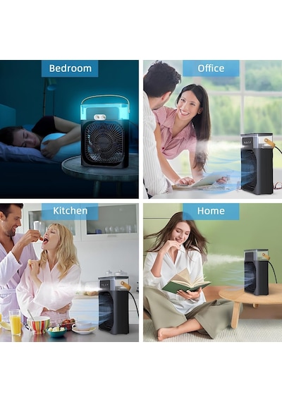 Masaüstü Taşınabilir Sulu Hava Soğutucu Fan - 600ml Su Depolu Mini Hava Klima, 3 Kademeli Hız, Renkli Led Gece Lambası, 60 Ayarlanabilir Açı, Usb İle Çalışan Sessiz Vantilatör & Nemlendirici