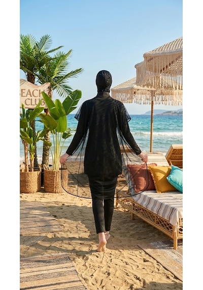 Pierre Cardin Büyük Beden Dik Yaka Fermuarlı İç Giyimli Çift Boneli File Elbiseli Tulum Kadın Tesettür Mayo Siyah Pierre Cardin Büyük Beden Dik Yaka Fermuarlı İç Giyimli Çift Boneli File Elbiseli Tulum Kadın Tesettür Mayo Siyah