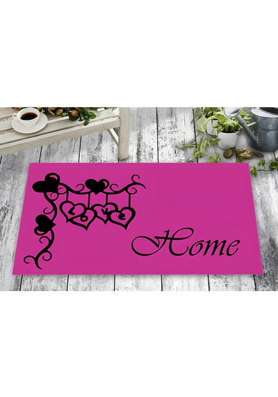 Home Sweet Home Pembe Kapı Önü Paspası Dijital Baskılı, Kaymaz Pvc Tabanlı, İnce Ve Şık Tasarımlı İç Dış Kapı Paspası