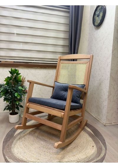 Asedia Veranda Naturel Antrasit Minderli Hasırlı Sallanan Sandalye Dinlenme Koltuğu