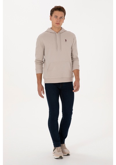 U.S. Polo Assn. Erkek Comfort Fit Kapüşonlu Taş Basic Sweatshirt 50313746-VR049