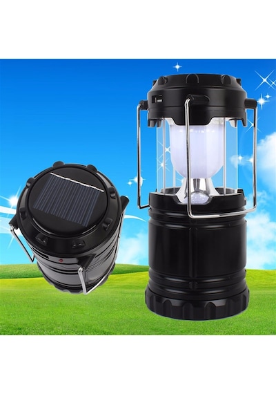Askılı Aç Kapat Güenş Enerjili Şarj Edilebilir Kamp Lambası Siyah
