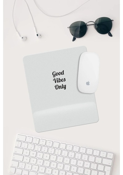 Gri Good Vibes Only Bilek Destekli Dikdörtgen Mouse Pad Mouse. Mousepad