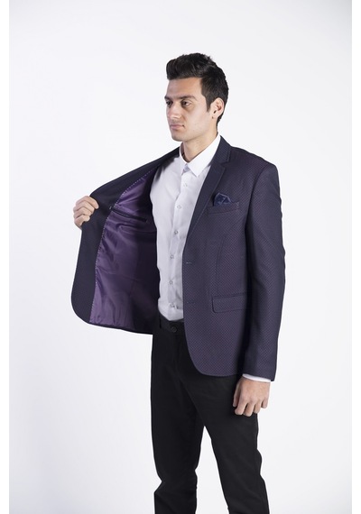 Sposo G-207 Dar Kalıp Desenli Mor Erkek Blazer Ceket Mor