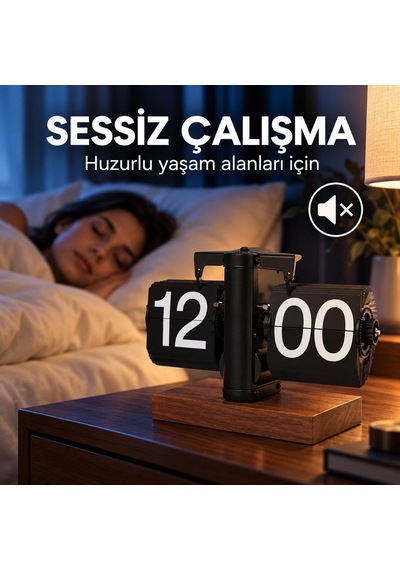 Tr Retro Yapraklı Masa Saati Ahşap Tabanlı Sessiz Mekanizmalı Flip Clock Ev Ofis Kafe Dekoratif Saat Syh
