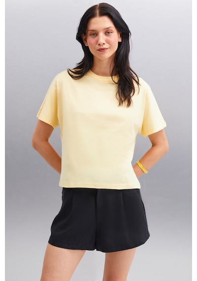 Grimelange Lottıe Kadın %100 Organik Pamuklu Regular Kalıp Bisiklet Yaka Basic Kısa Kollu Sarı T-shirt