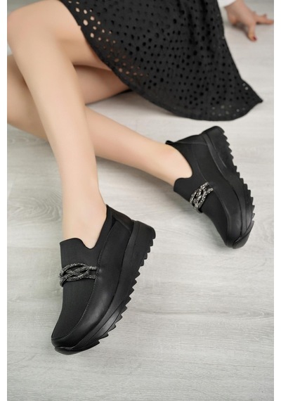 Nesil Shoes Wiss 1130 Siyah Strech Taşlı Kadın Ayakkabı-siyah Siyah