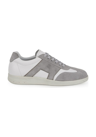 Erkek Sneaker Ayakkabı Hakiki Deri Süet Kombinli Bağcıklı Düz Kauçuk Taban Casual Retro Lbr H1033 Kemik-mavi